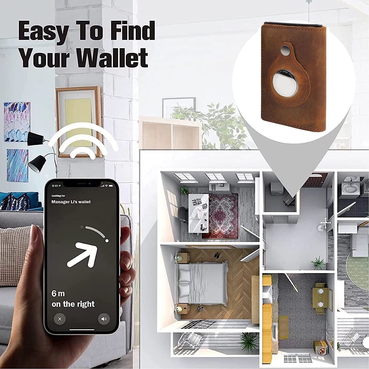 AirTag Leather Wallet — Slim Card Holder with Magnetic Cover
