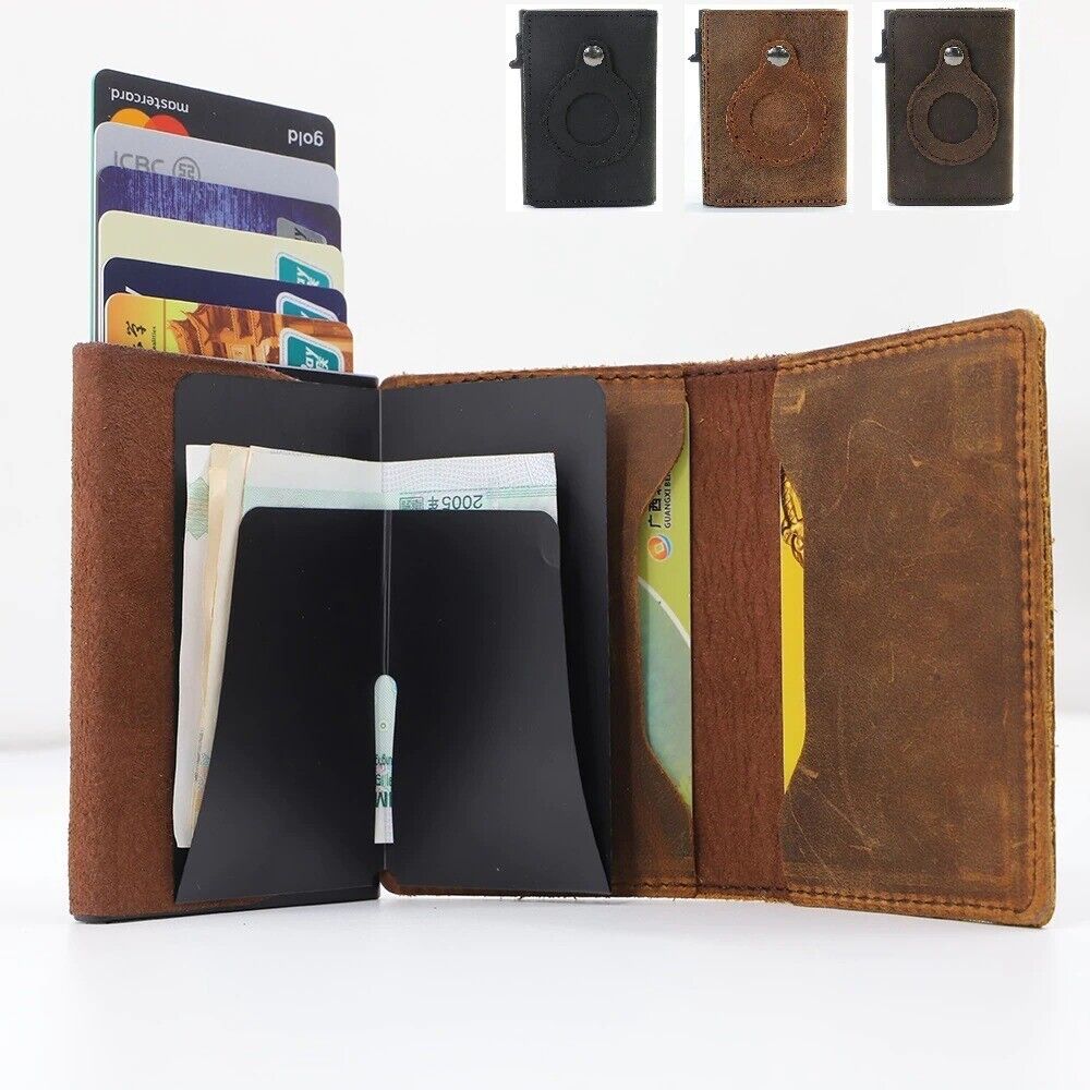 AirTag Leather Wallet — Slim Card Holder with Magnetic Cover
