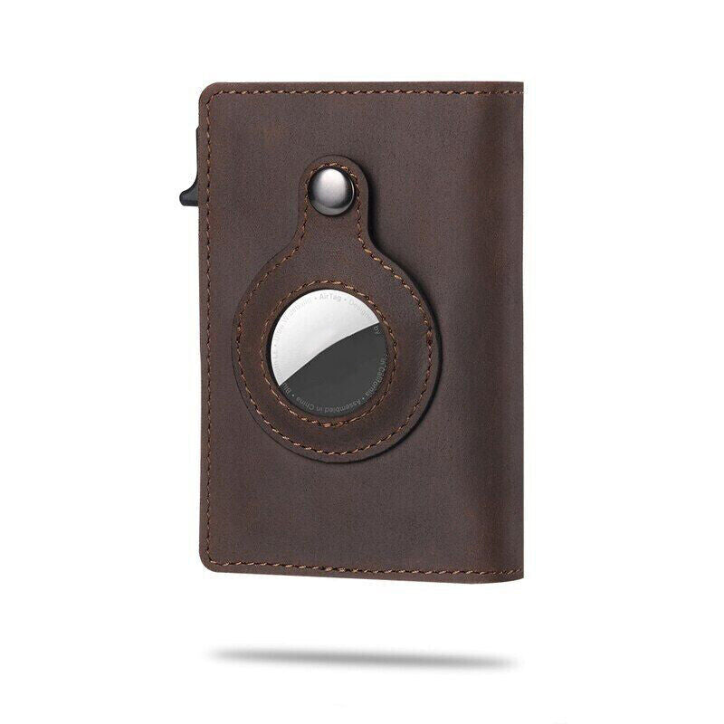 AirTag Leather Wallet — Slim Card Holder with Magnetic Cover