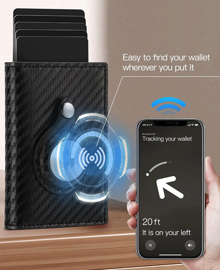 AirTag Leather Wallet — Slim Card Holder with Magnetic Cover