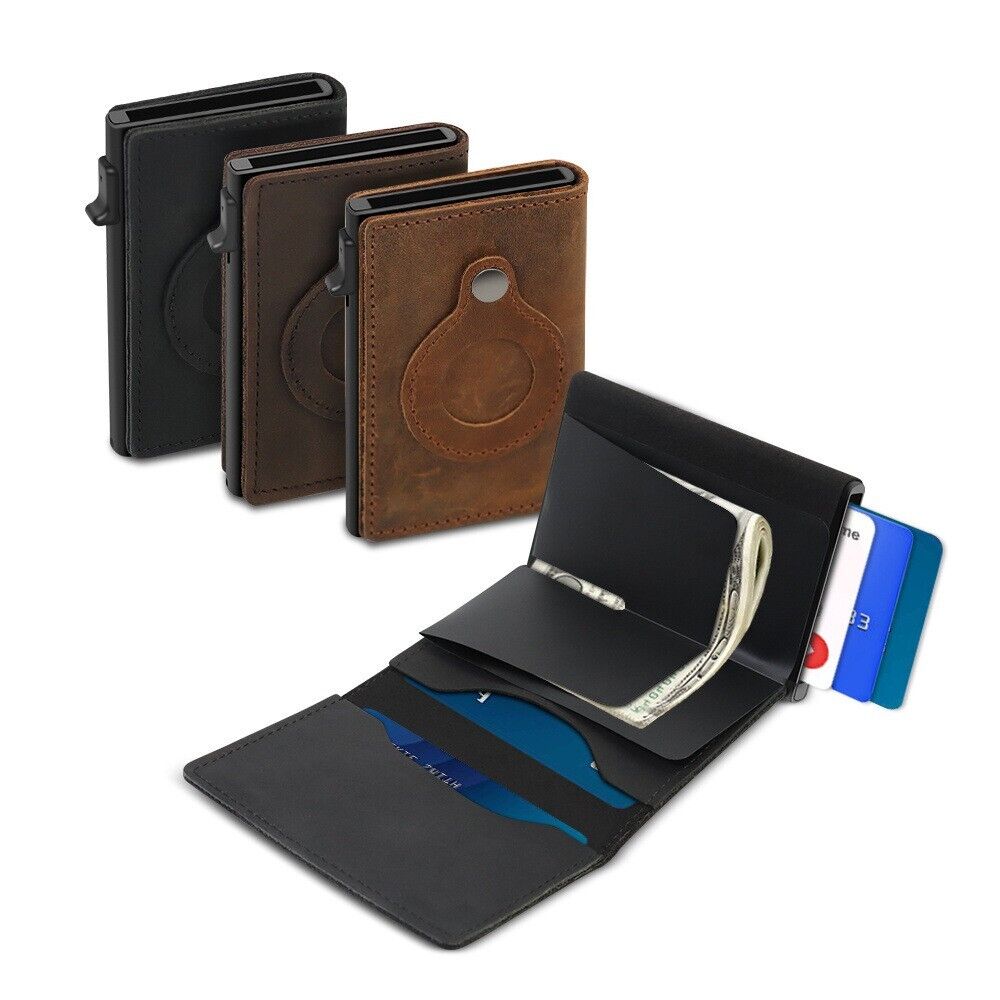 AirTag Leather Wallet — Slim Card Holder with Magnetic Cover