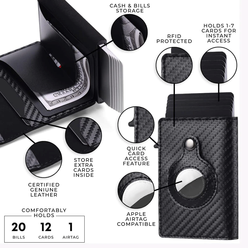 AirTag Leather Wallet — Slim Card Holder with Magnetic Cover