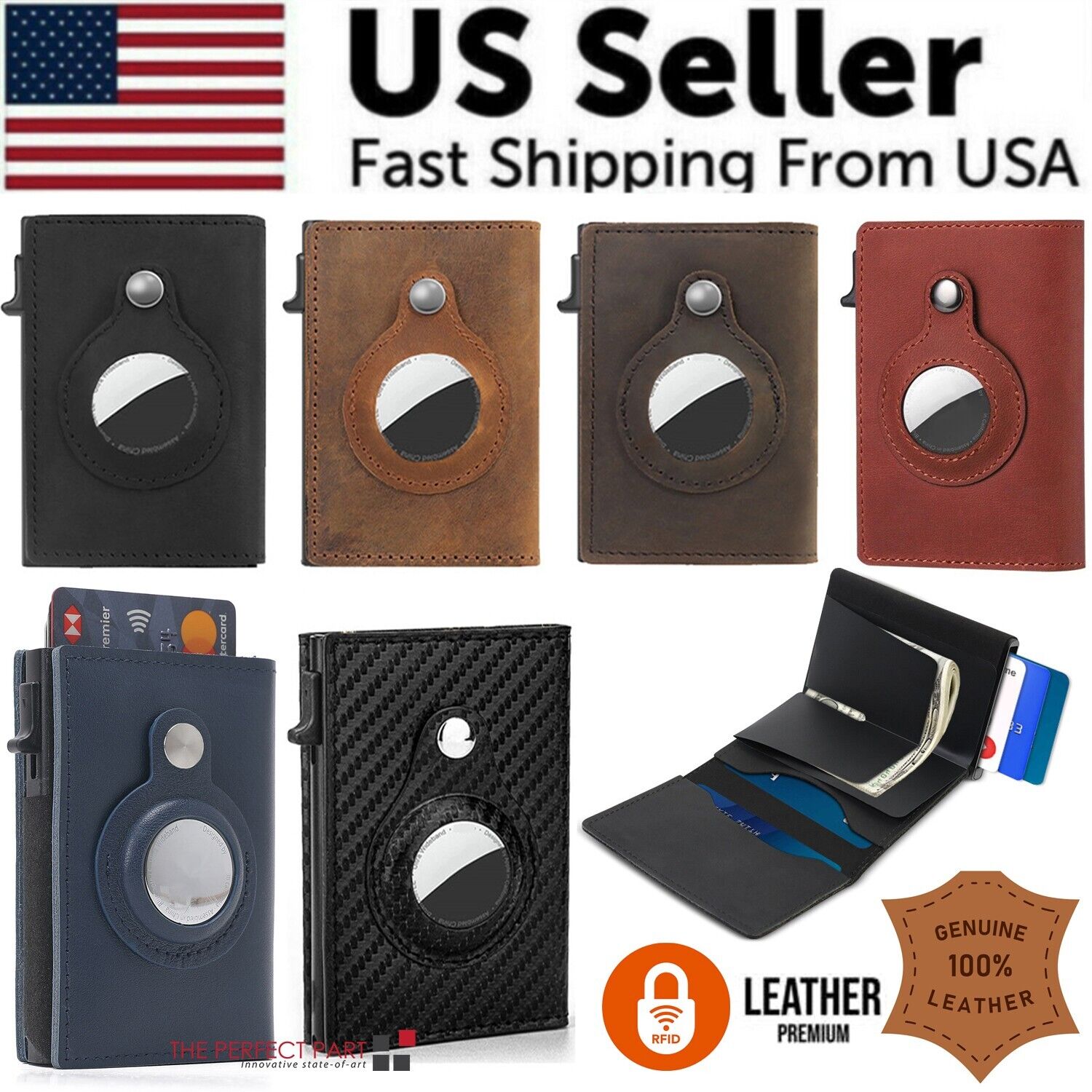AirTag Leather Wallet — Slim Card Holder with Magnetic Cover