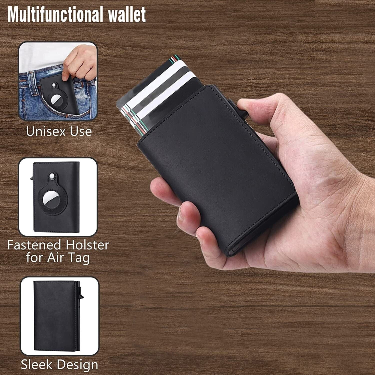 AirTag Leather Wallet — Slim Card Holder with Magnetic Cover